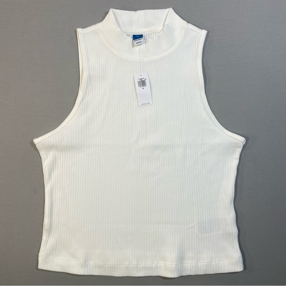 NWT Old Navy Ribbed Mock Neck Sleeveless Top, Sea Salt White - Womens Medium